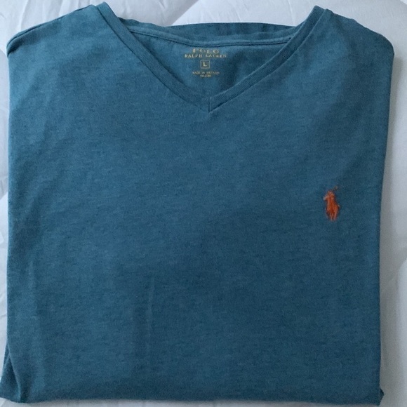 POLO ralph lauren classic fit aqua jersey v-Neck shirt size large - Picture 4 of 8
